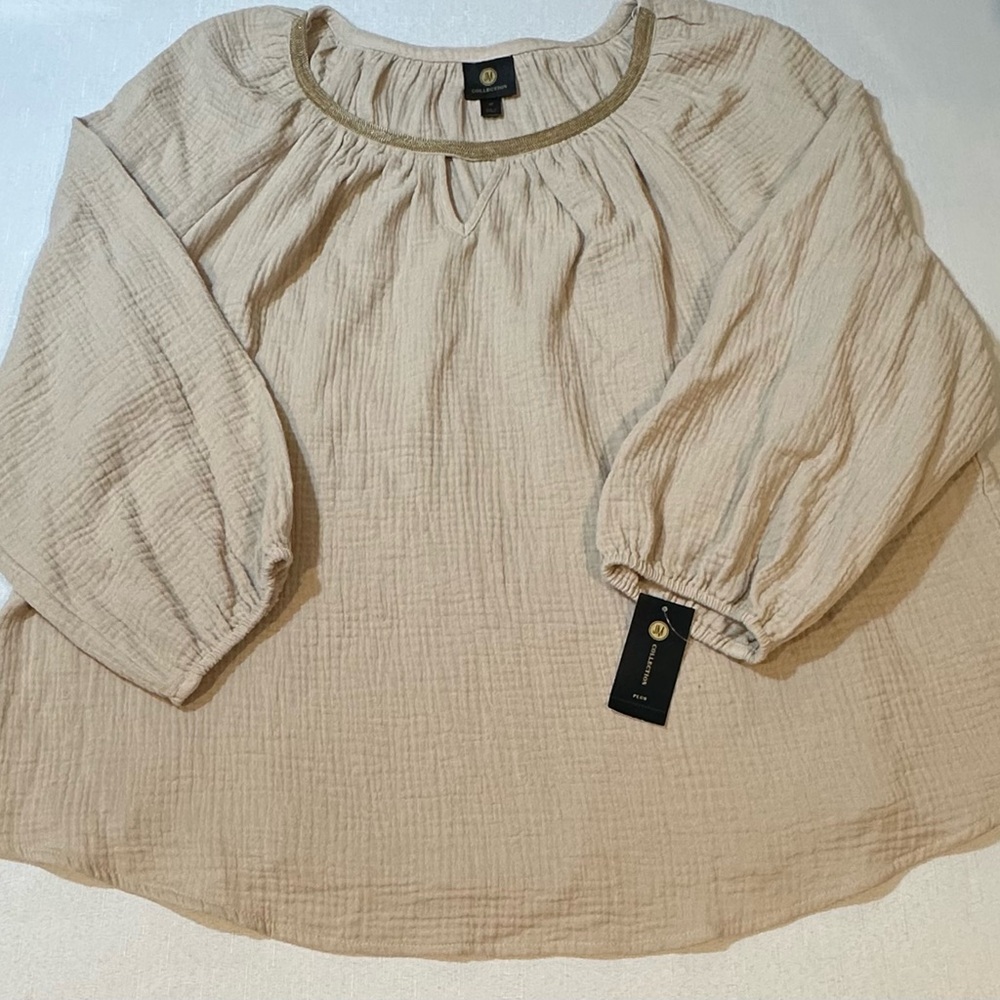 JM Collection Plus 3X Cotton Peasant Blouse NWT